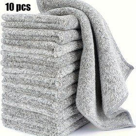 Resim 10 Adet Ultra Emici Mikrofiber Temizlik Bezleri - Kalın Hızlı Kuruyan Bambu Kömürü Lifli Havlular, Mutfak, Araba ve Banyo Kullanımı İçin İdeal, Banyo Temizlik Araçları | Üniforma Tasarımı | Hızlı Kuruyan Kumaş, Bulaşık Havluları 