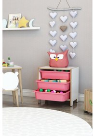 Resim 3 Sepetli Çok Amaçlı Oyuncak Dolabı Mdf Pembe Pembe 