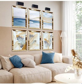 Resim Modern Çizim Yaprak Desen Ve Soyut Tema 6'lı Pleksi Kenar Mdf Tablo Seti 