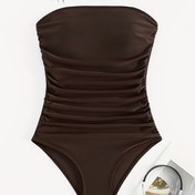 Resim Kadınlar İçin Seksi Tek Parça Mayo - Kahve Rengi Büzgülü Torso Yüksek Esneklik Bikini, Düz Dokulu Elde Yıkanabilir Tek Renk Plaj ve Yaz Tatili için, Havuz Kenarı Modası, Esnek Kumaş, Bikini Alternatifi, Yüzme Takımı 