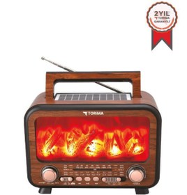 Resim Torima D72 Açık Kahve Nostalji Kablosuz Speaker Bluetooth Hoparlör Radyo Solar Panelli 
