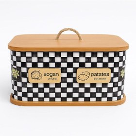 Resim Dekorasyaa 2 Bölmeli Patates Soğanlık - Bambu - Dikdörtgen Dama Desen Beyaz - Siyah 