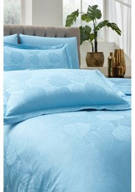 Resim Özdilek Yaprak Çift Kişilik Jakarlı Saten Nevresim Takımı Aqua 