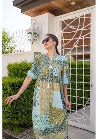 Resim Cojans Yeşil Salaş Desenli Elbise Karışık Çok Renkli 