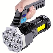 Resim Yüksek Güçlü LED El Feneri - Şarj Edilebilir Taşınabilir, Uzun Pil Ömrü Dış Mekan Kullanımı İçin, Taktik İş Işığı USB Kablosuyla 