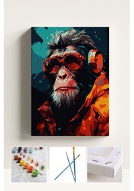 Resim Sayılarla Boyama Seti Numaralı Tuval Fırça Boya Maymun 40x50 Cm 