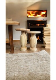 Resim Wood Wooden Ahşap 2'li Set Fitilli Mantar Yan Sehpa Modern Naturel Renk Fiskos Naturel 