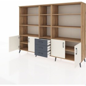 Resim Hyperion Dolap 11 Raflı 3 Çekmeceli 4 Kapaklı 220x44x163 Çam-ayta Çam-aytaşı/antrasit 