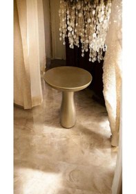 Resim Doğal Ahşap Mantar Model Tekli Yan Sehpa Altın Varak Renk - Wooden Coffe Table Gold Color Altın 