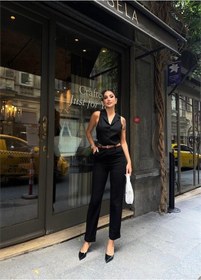 Resim Soonaksesuar Keten Duble Paça Deri Taba Kemerli Pantolon - Siyah Siyah 