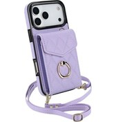 Resim Meridiangoods Moda Küçük Akordeon Kartlık iPhone Uyumlu 17 Pro Light Purple Kılıf Telefon Askılı Cüzdan 