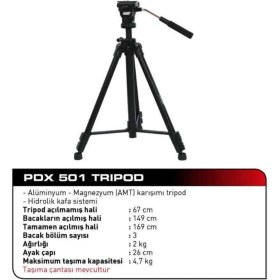 Resim Prodigix Pro Plus 501 Hidrolik Kafa Profesyonel Video Tripod 