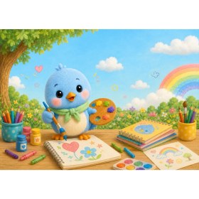 Resim Papelia Capy & Friends Birdy Resim Defteri - Renkli Kuş Karakterli Çocuk Çizim Defteri 