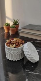 Resim Kapaklı Geometrik Desenli Dekoratif Kutu - Çok Amaçlı Mumluk, Çerezlik, Şekerlik ve Takılık 