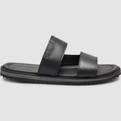 Resim %100 Hakiki Deri Siyah Bantlı Erkek Terlik Siyah 