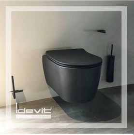 Resim İdevit Alfa Kanalsız Rimless Mat Siyah Asma Klozet ve Kapak Mat Siyah Ultra Slim 