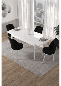 Resim Canisa Kor Serisi 70x114 Açılabilir Mutfak Masası Takımı Beyaz Masa 4 Siyah Sandalye Siyah 