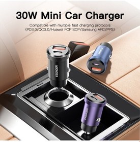 Resim Prestigegoods Essager Usb C Araç Şarj Cihazı Hızlı 30w Typec Xiaomi İphone 12 13 Oneplus Huawei Poco3 Samsung Uyumlu Şarj Cihazı 