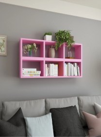 Resim Duvar Rafı Kitaplık Yatay Dikey Takım Pembe Pembe 