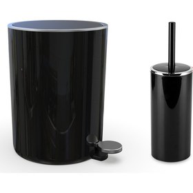 Resim Primanova Lenox Pedallı Çöp Kovası + Lenox Tuvalet Fırçası Seti Siyah 