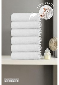 Resim 6'lı Beyaz Jelena El Havlusu - 50x90 Cm, 225 Gr, %100 Pamuk, Spa Ve Otel Havlusu, Günlük Kullanıma Uygun Beyaz 