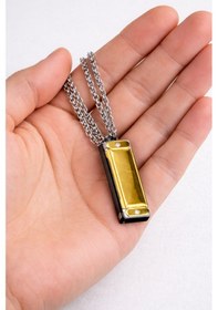 Resim Unisex Metal Mızıka Kolye Altın Siyah 60 Cm Zincir Sesli Tasarım Çok renkli 