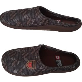 Resim Gezer Erkek Kahverengi Çizgi Desenli Ortopedik Poli Taban Ev İçi Günlük Terlik 
