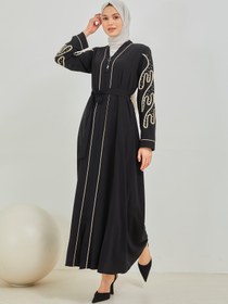 Resim İnci ve Kurdele Nakışı Detaylı Biyeli Abaya Ferace Siyah | 206761 - 40 / Siyah 