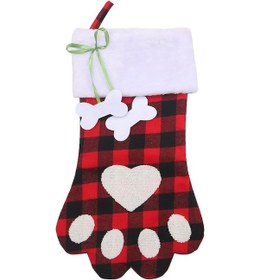 Resim Kosona Kırmızı-siyah Kare Desenli Kısa Tüy Bebek Ayaklı Çorap, Noel Ağacı Hediye/şeker Çantası, Noel Dekorasyon Aksesuarı 