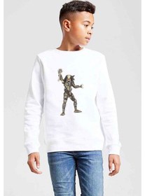 Resim Tshirthane Predator City Hunter Baskılı Unisex Çocuk Beyaz Sweatshirt Beyaz 