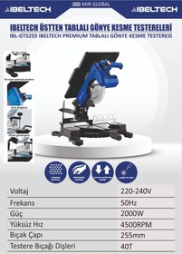 Resim İBELTECH Profesyonel Üstten Tablalı 255MM Gönye Kesme Testeresi 