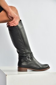 Resim Fox Shoes V398750603 Siyah Hakiki Deri Alçak Tabanlı Kadın Çizme Siyah-hakiki Deri 