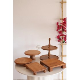 Resim Justwood 5li 2 Katlı Kek Standı, 25 cm Pastalık, 25 cm Risus, 17X25 RISUS,25X25 Tityos Ahşap Çeyiz Seti 