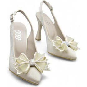 Resim 6513 Fiyonklu Taşlı 9cm Kadın Topuklu Ayakkabı Abiye Düğün Nişan Ayakkabısı Bej 