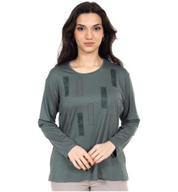 Resim Yeni Sezon Kadın Orta Yaş Ve Üzeri Viskoz Lazer Baskı İşlemeli Yüksek Kalite Anne Penye Bluz 24357-mint Yeşili Mint Yeşili 