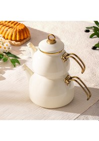 Resim Emsan Retro Emaye Çaydanlık Takımı 1.1 Lt - 2.3 Lt Krem 