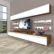 Resim Decoraktiv Ekoflex 8y Mdf Krom Ayaklı Tv Ünitesi Tv Sehpası - Ceviz - Beyaz 