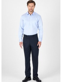 Resim İmza Mavi Sert Yaka Düz Classic %100 Pamuk Comfort Fit Gömlek 1004250323 Mavi 