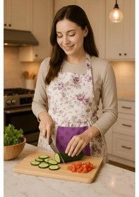 Resim Havlulu Mutfak Önlüğü Pratik Kullanım Önlük Mor 