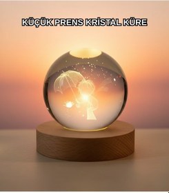 Resim Masif Ahşap Standlı 3d Küçük Prens Kristal Top Usb Gece Lambası S 