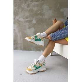 Resim Nilufarr Otilia Sarı/Yeşil Deri Kalın Tabanlı Kadın Sneaker 