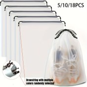 Resim 5/10/18 Paket Şeffaf Seyahat Ayakkabı Çantaları, Taşınabilir Yüksek Kaliteli Bağcıklı Kapama Depolama Çantaları, Beyaz Plastik Toz Geçirmez Ayakkabı Kapakları, Fermuarlı Kapatma ile Ayakkabı Depolama Düzenleyici Çantalar 