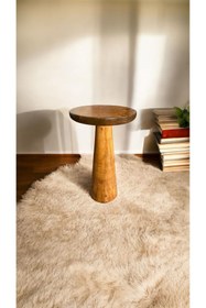 Resim Simillo Home&Living WOOD Wooden Ahşap Konik Model Tekli Mantar Yan Sehpa Modern Tik Ağacı Renk Fiskos 