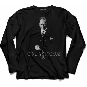 Resim Kendim Seçtim Atatürk Onu Arıyoruz Anıyoruz Silüet Uzun Kollu Tişört Baskılı Çocuk T-Shirt 