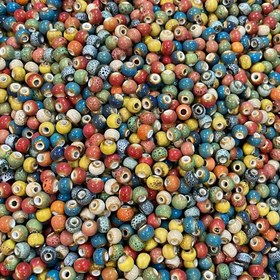 Resim Takı Yapımı İçin Seramik Boncuklar, 100 Adet Vintage Sırlı Çiçek Kaplamalı Yuvarlak Boncuklar Bileklikler, Kolyeler ve El Sanatları DIY Seti 