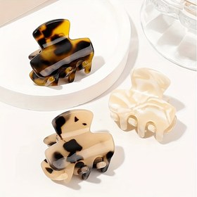 Resim 3 Parça Asetat Malzeme Minimalist Şık Küçük Mini Saç Tokası Seti - Kaplumbağa Kabuğu ve Leopar Mermer Desenli 