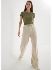 Resim Fashion Friends Geniş Paça Kadın Keten Pantolon 25y0249k1 Ekru 