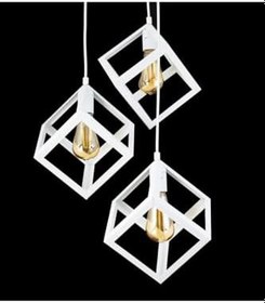 Resim Lambadar Rustik Retro Model Geometrik Sarkıt Metal Küp Avize Beyaz Tek Ebat 3528-3Wht 