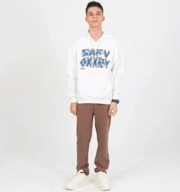 Resim Marions Erkek Çocuk Yazı Detaylı 2 İplik Kapüşonlu Sweatshirt-15229 Ekru 