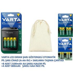 Resim Varta Lcd Plug+ Plus Şarj Cihazı + 8x2100 Mah Aa Şarjlı Kalem Pil+4x800 Aaa Ince Pil+saklama Çantası 